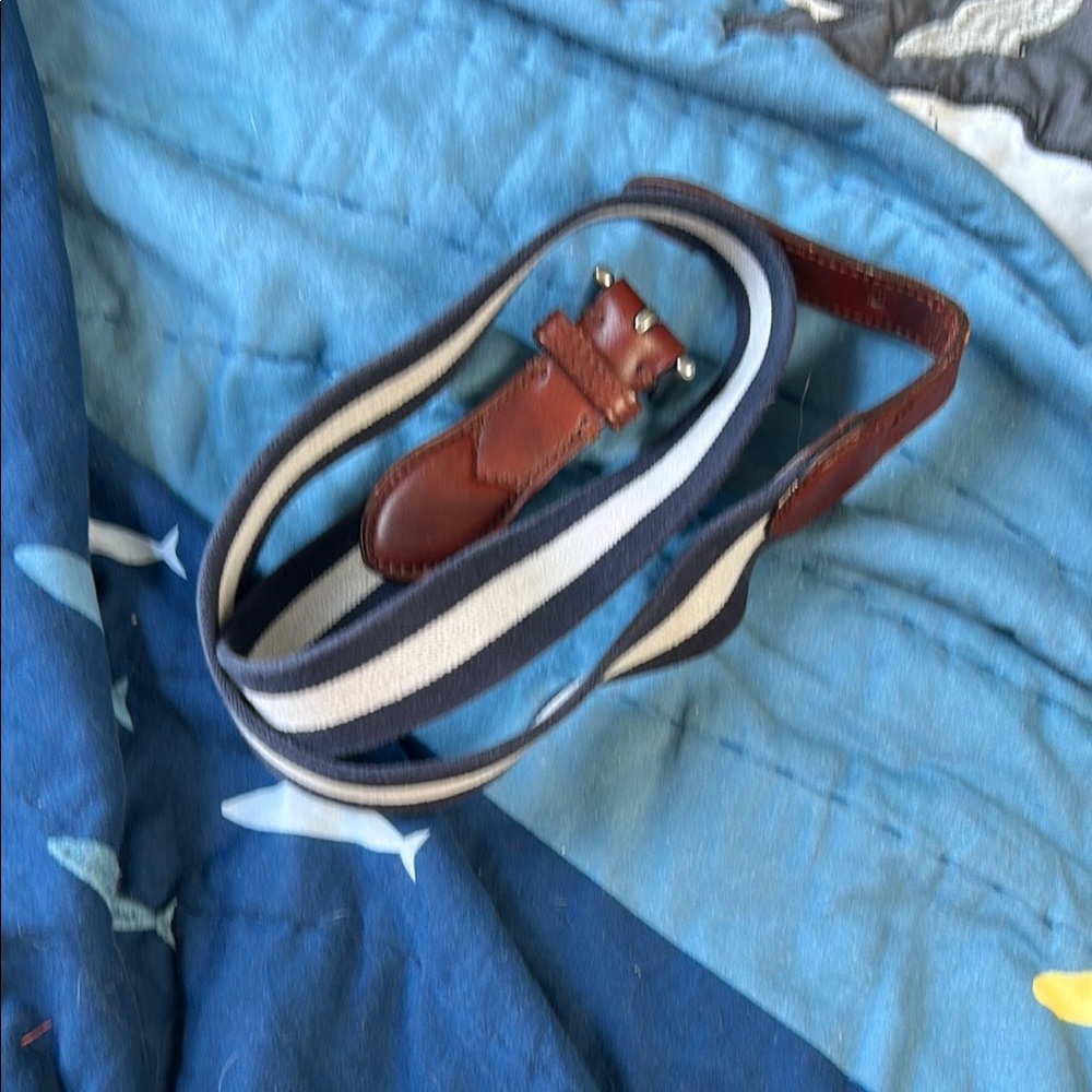 Men's Blue and Brown Leather Strap Bag